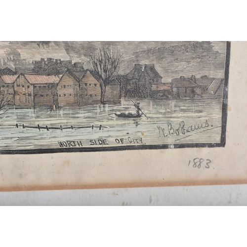 346 - A FRAMED 19TH CENTURY ENGRAVING depicting The Floods At Salisbury. 45 cm x 35 cm.