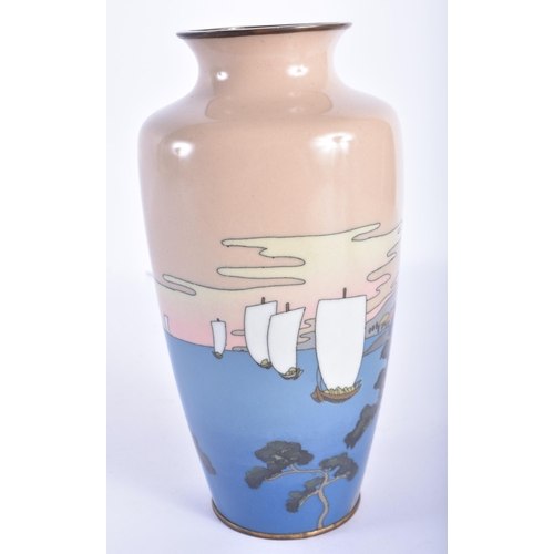 352 - A RARE EARLY 20TH CENTURY JAPANESE MEIJI PERIOD CLOISONNE ENAMEL VASE After Hiroshige, 53 Tokaido St... 