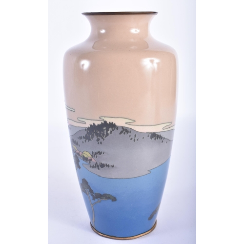 352 - A RARE EARLY 20TH CENTURY JAPANESE MEIJI PERIOD CLOISONNE ENAMEL VASE After Hiroshige, 53 Tokaido St... 