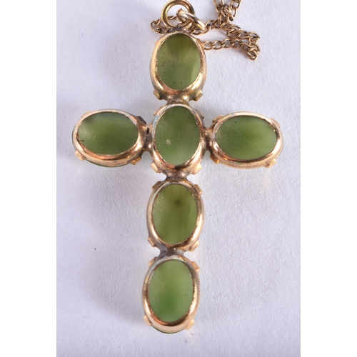 357 - A CHINESE YELLOW METAL AND JADE NECKLACE. Pendant 4 cm x 2 cm.