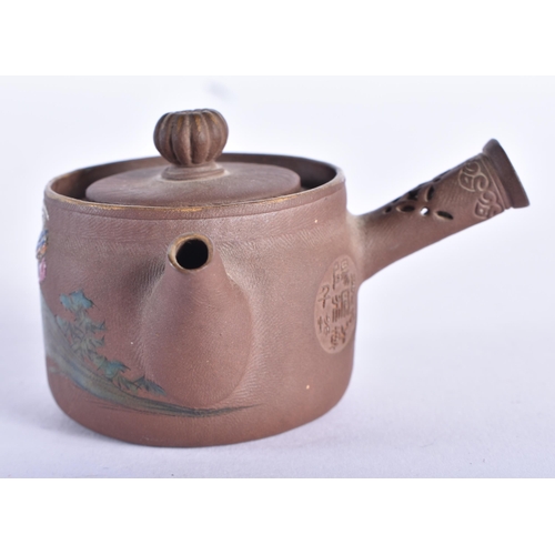 364 - A RARE 19TH CENTURY CHINESE MINIATURE YIXING ENAMELLED TEAPOT AND COVER. 8 cm wide.