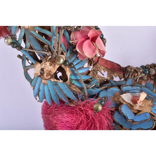 373 - A RARE 19TH CENTURY CHINESE KINGFISHER FEATHER CROWN. 27 cm x 20 cm.