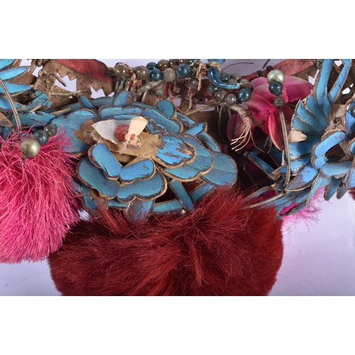 373 - A RARE 19TH CENTURY CHINESE KINGFISHER FEATHER CROWN. 27 cm x 20 cm.