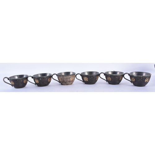 375 - AN ANTIQUE CHINESE PEWTER AND COCONUT TEASET Qing. (qty)