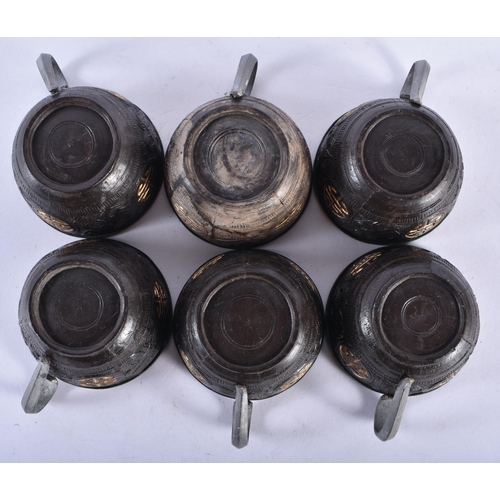 375 - AN ANTIQUE CHINESE PEWTER AND COCONUT TEASET Qing. (qty)