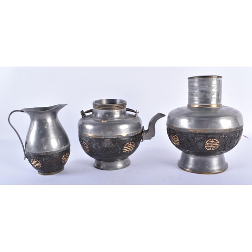 375 - AN ANTIQUE CHINESE PEWTER AND COCONUT TEASET Qing. (qty)