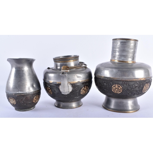 375 - AN ANTIQUE CHINESE PEWTER AND COCONUT TEASET Qing. (qty)