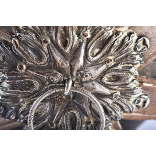 382 - A RARE 18TH CENTURY SILVER MOUNTED WOODEN HANGING SPHERICAL ORB overlaid with floral stud decoration... 