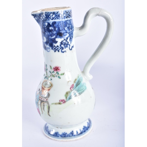 386 - A RARE 18TH CENTURY CHINESE EXPORT FAMILLE ROSE PORCELAIN JUG Qianlong, together with an iron red pa... 