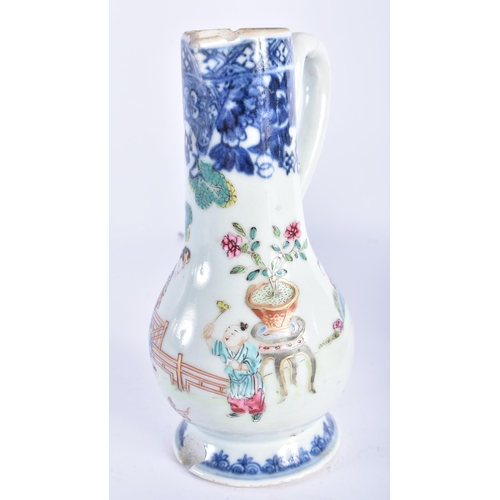 386 - A RARE 18TH CENTURY CHINESE EXPORT FAMILLE ROSE PORCELAIN JUG Qianlong, together with an iron red pa... 