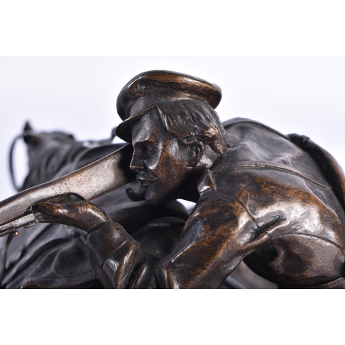 387 - A FINE 19TH CENTURY RUSSIAN BRONZE FIGURE OF A  FALLEN HORSE Cast by Woerffel, modelled beside an em... 