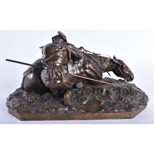 387 - A FINE 19TH CENTURY RUSSIAN BRONZE FIGURE OF A  FALLEN HORSE Cast by Woerffel, modelled beside an em... 