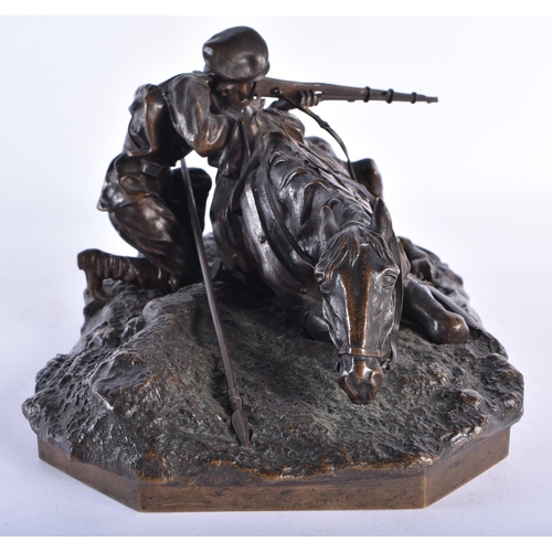 387 - A FINE 19TH CENTURY RUSSIAN BRONZE FIGURE OF A  FALLEN HORSE Cast by Woerffel, modelled beside an em... 