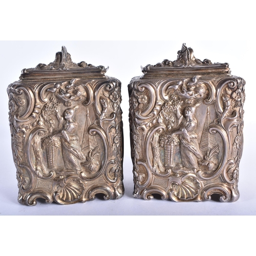 390 - A FINE PAIR OF GEORGE III SILVER CHINOISERIE TEA CADDIES by Thomas Pitts I, After Paul De Lamerie, d... 