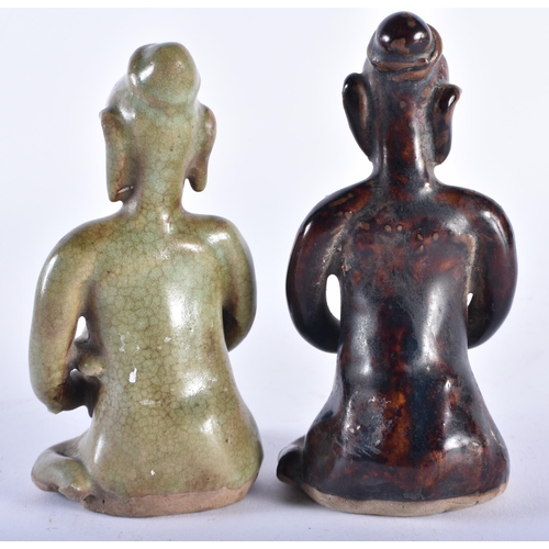 406 - A PAIR OF EARLY SOUTHEAST ASIAN CAMBODIAN POTTERY FERTILITY FIGURES. 14 cm high.