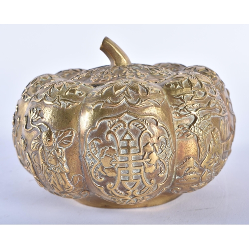 411 - AN EARLY 20TH CENTURY CHINESE BRONZE MELON FORM CENSER AND COVER Late Qing/Republic. 11.5 cm wide.