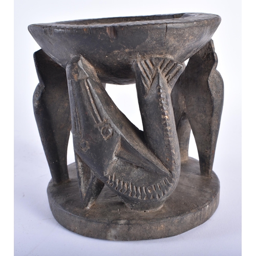 412 - AN AFRICAN TRIBAL CARVED WOOD YORUBA DIVINATION BOWL Nigeria. 15 cm x 13 cm.