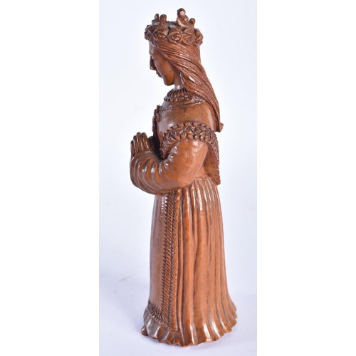 414 - AN 18TH/19TH CENTURY CONTINENTAL CARVED BOXWOOD FIGURE OF A SAINT. 15 cm high.