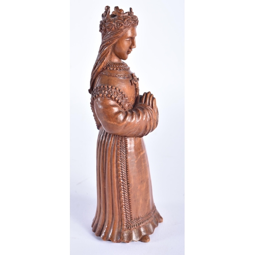 414 - AN 18TH/19TH CENTURY CONTINENTAL CARVED BOXWOOD FIGURE OF A SAINT. 15 cm high.