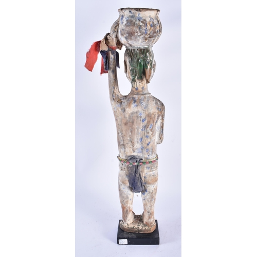 421 - A LARGE AFRICAN PAINTED WOOD TRIBAL FON FIGURE Benin. 54 cm high.