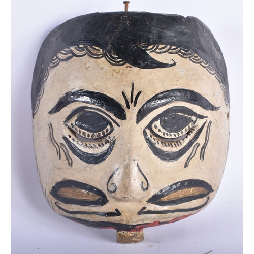 423 - TWO VINTAGE JAVANESE PAINTED WOOD MASKS. 21 cm x 14 cm. (2)