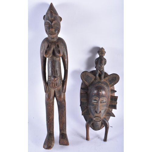 430 - TWO AFRICAN TRIBAL CARVED WOOD ARTEFACTS Senufo. Largest 45 cm long. (2)