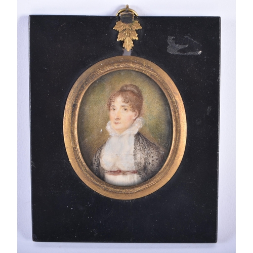 434 - European School (19th Century) Watercolour, Female portrait. 13 cm x 10 cm.