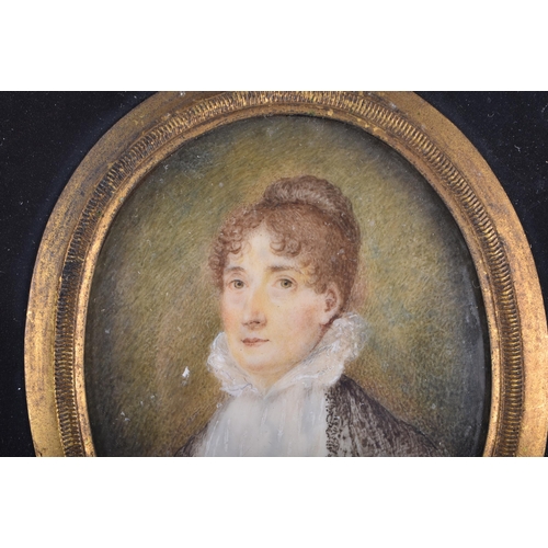 434 - European School (19th Century) Watercolour, Female portrait. 13 cm x 10 cm.