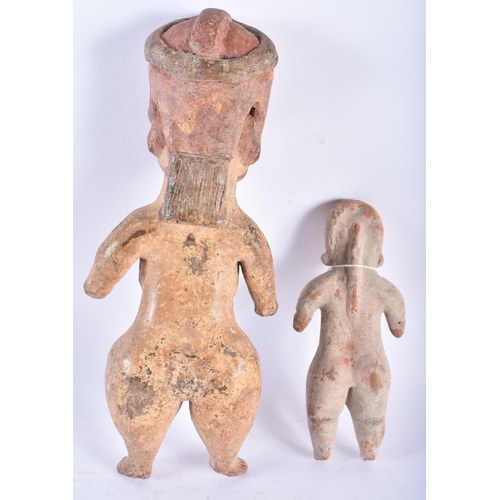 438 - TWO PRE COLUMBIAN SOUTH AMERICAN POTTERY FIGURES Ex Remy Rey collection. Largest 28cm high. (2)