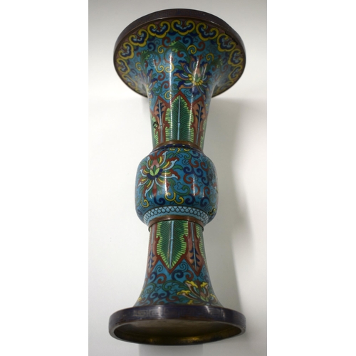 447 - A MID 19TH CENTURY CHINESE CLOISONNE ENAMEL GU FORM BEAKER VASE Qing. 26 cm high.