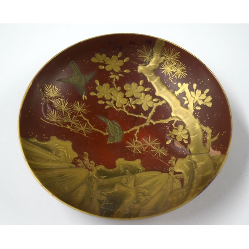 465 - A 19TH CENTURY JAPANESE MEIJI PERIOD GOLD LACQUERED RECTANGULAR DISH together with a maki-e lacquer ... 