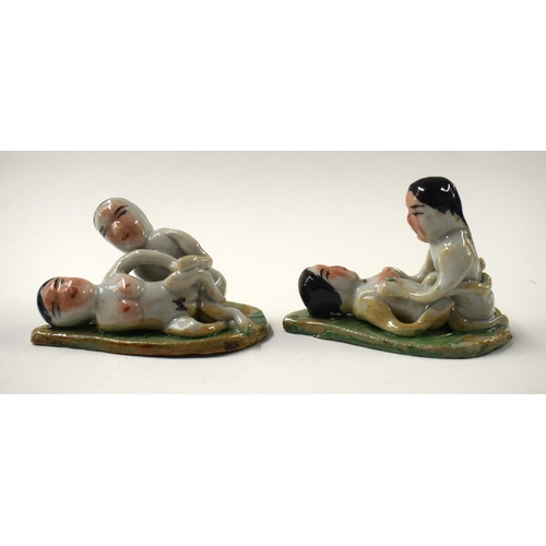 470 - SIX CHINESE REPUBLICAN PERIOD EROTIC PORCELAIN FIGURES. Largest 7 cm wide. (6)