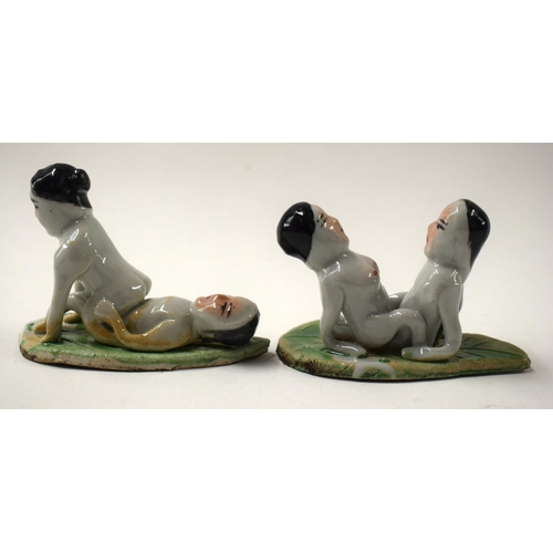 470 - SIX CHINESE REPUBLICAN PERIOD EROTIC PORCELAIN FIGURES. Largest 7 cm wide. (6)