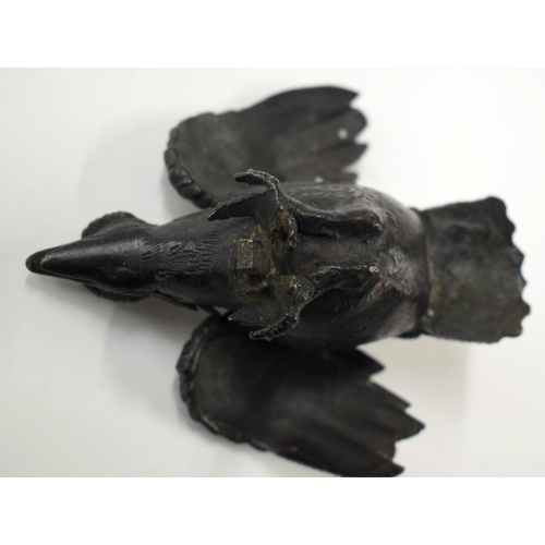 471 - A PAIR OF 19TH CENTURY JAPANESE MEIJI PERIOD BRONZE HAWKS together with a figure of a buddha. Larges... 