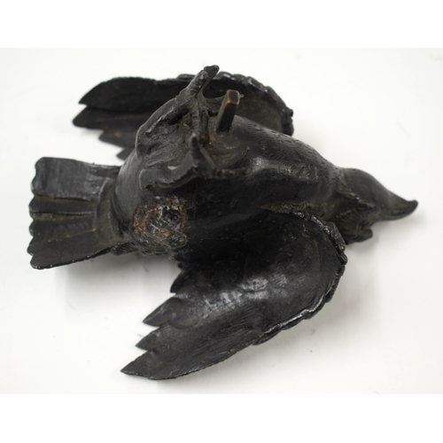 471 - A PAIR OF 19TH CENTURY JAPANESE MEIJI PERIOD BRONZE HAWKS together with a figure of a buddha. Larges... 