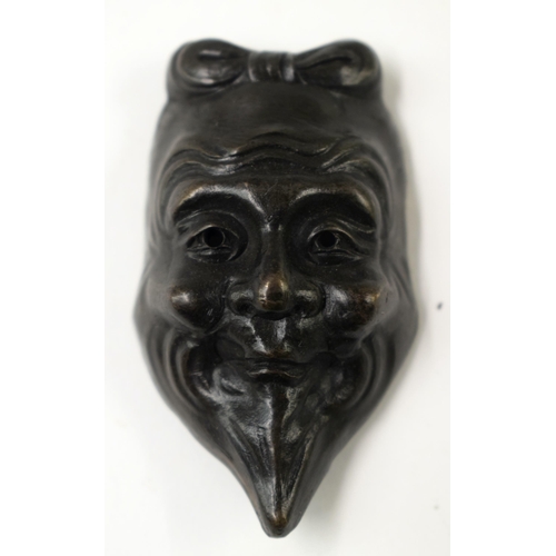 486 - FOUR 19TH CENTURY JAPANESE MEIJI PERIOD BRONZE MASK NETSUKES. Largest 7 cm x 5 cm. (4)