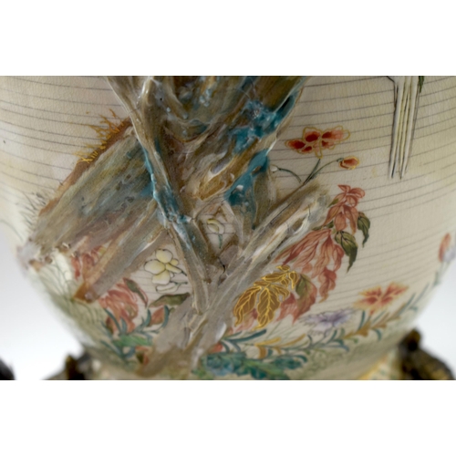 500 - A JAPANESE MAZUKU VASE ON STAND , STAND SIGNED F.BARBEDIENNE meiji 52 cm high