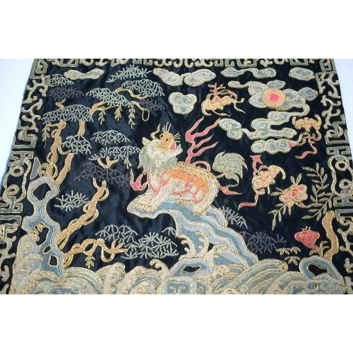 514 - THREE CHINESES EMBROIDERIES INCLUDING A PAIR OF RANK BADGES Qing largest 28 cm x 28 cm