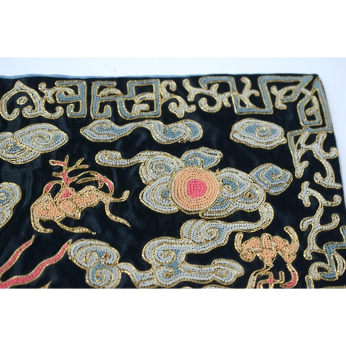 514 - THREE CHINESES EMBROIDERIES INCLUDING A PAIR OF RANK BADGES Qing largest 28 cm x 28 cm