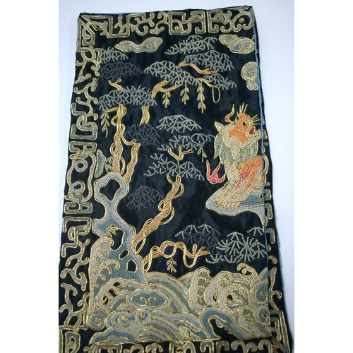 514 - THREE CHINESES EMBROIDERIES INCLUDING A PAIR OF RANK BADGES Qing largest 28 cm x 28 cm