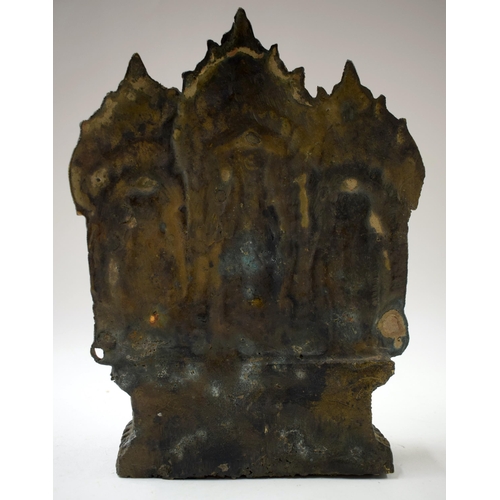 521 - A TIBETAN BRONZE FIGURAL GROUP 15 cm x 25 cm