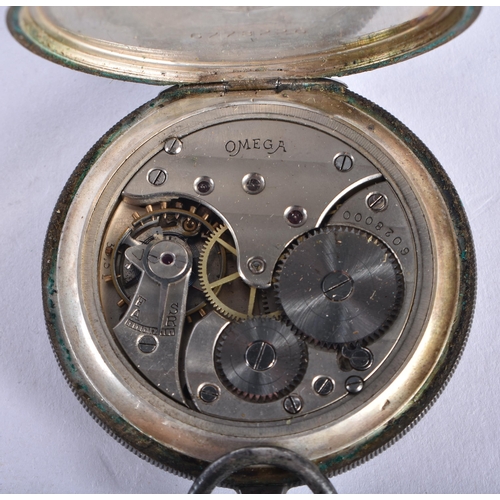 525 - AN EARLY 20TH CENTURY SILVER OMEGA POCKET WATCH. 62 grams. 4.25 cm wide.