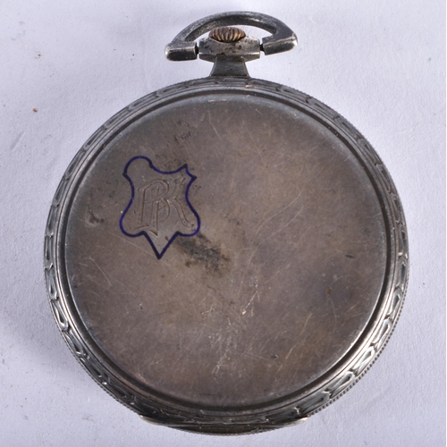 525 - AN EARLY 20TH CENTURY SILVER OMEGA POCKET WATCH. 62 grams. 4.25 cm wide.