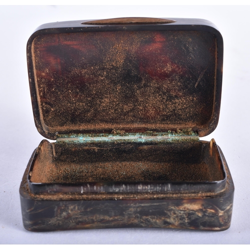 528 - A REGENCY GOLD OVERLAID TORTOISESHELL SNUFF BOX with central square monogram to top. 8 cm x 5.5 cm.