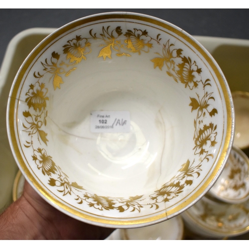 53 - AN EARLY 19TH CENTURY CHAMBERLAINS WORCESTER TEASET painted with gilt foliage. (qty)