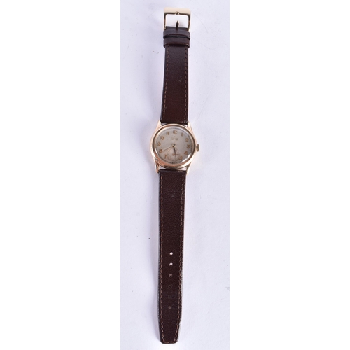 542 - A RARE 9 CARAT GOLD CASED VINTAGE ROLEX WRISTWATCH with raised gilt numerals, the back case stamped ... 