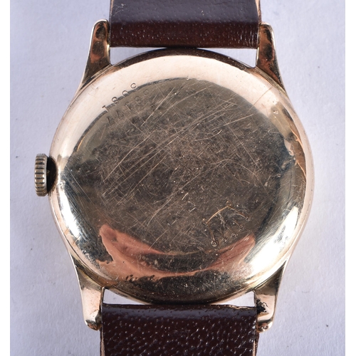 542 - A RARE 9 CARAT GOLD CASED VINTAGE ROLEX WRISTWATCH with raised gilt numerals, the back case stamped ... 