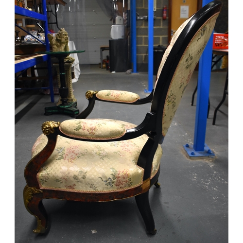 546 - A RARE AND UNUSUAL FRENCH NAPOLEON III TORTOISESHELL BOULLE INLAID CHAIR mounted with beautiful bron... 