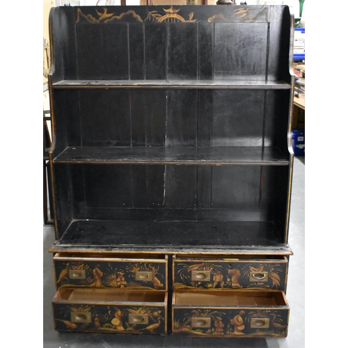 547 - A LOVELY LARGE REGENCY PAINTED WOOD COUNTRY HOUSE WATERFALL BOOKCASE painted with scenes of birds wi... 