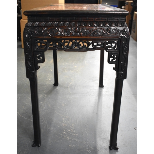 548 - A 19TH CENTURY CHINESE MARBLE INSET HARDWOOD CONSOLE TABLE Qing. 90 cm x 80 cm x 48 cm.